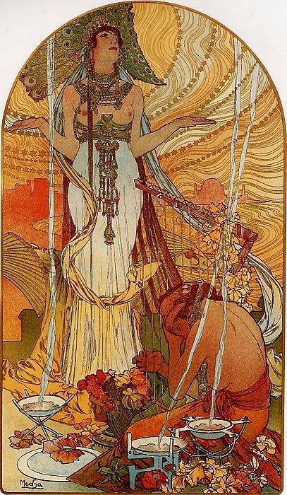 Artwork inspired by Gustave Flaubert's Salammb�, rendered in Art Nouveau style by Alfons Mucha